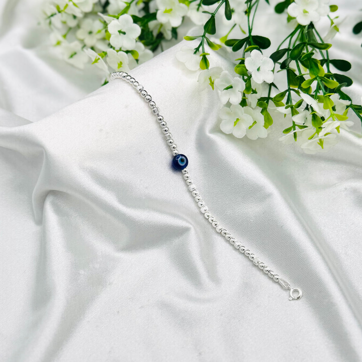Damen-Armband mit Perlen und Nazar-Auge aus 925er Sterlingsilber WBI43