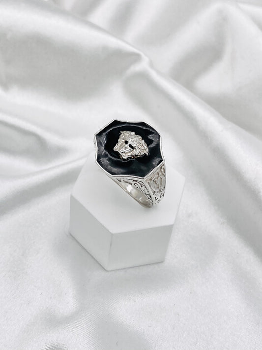 Mens Medusa Lion Octagon Ring MRB13