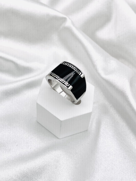 Mens Black Onyx Versace Silver Ring MRB14