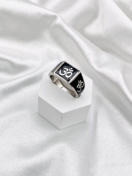 Mens Om Symbol Black Enamel Ring MRB18