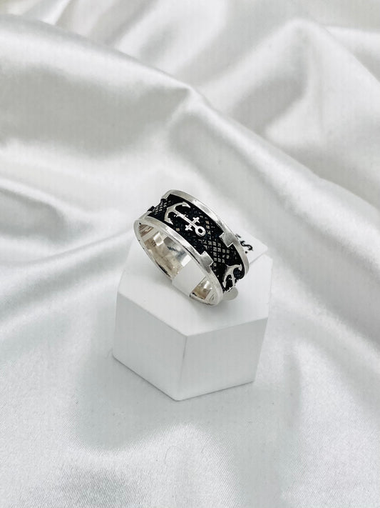 Mens Anchor Silver Band MRB08