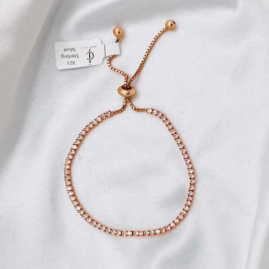 WBT03 Women Rosegold Tennis Adjustable Bracelet In Sterling Silver With Moissanite