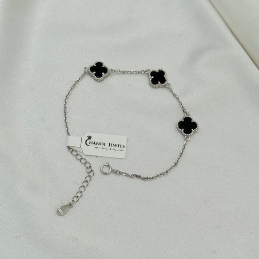 Vancleef Triple Green Clover 925 Sterling Silver Bracelet WBV18