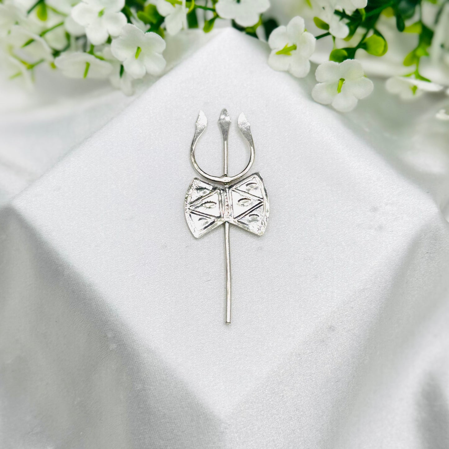 Pure Silver Shiva Trishul with Damru Pooja Item TSI15