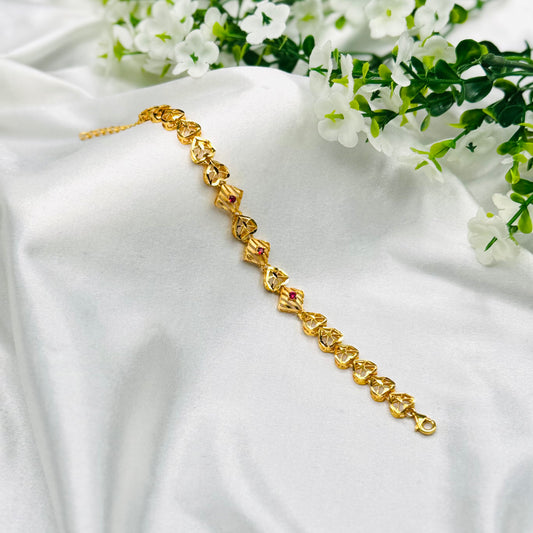 925 Silver Gold Plated Chain Bracelet with Red stone WBI50