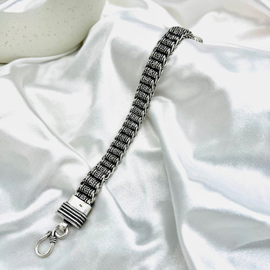 Men's Artisan Oxidized 925 Silver Bracelet –Vintage Retro Style MBO02