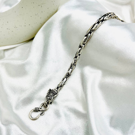 Men's Round Braided Paperclip Oxidized 925 Silver Bracelet MBO08