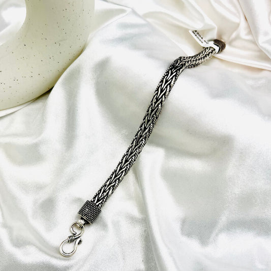 Men's Twine Braided Oxidized 925 Silver Bracelet MBO03