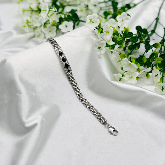 Herrenarmband aus 925er Silber mit schwarzer Emaille & Steinen MBI33
