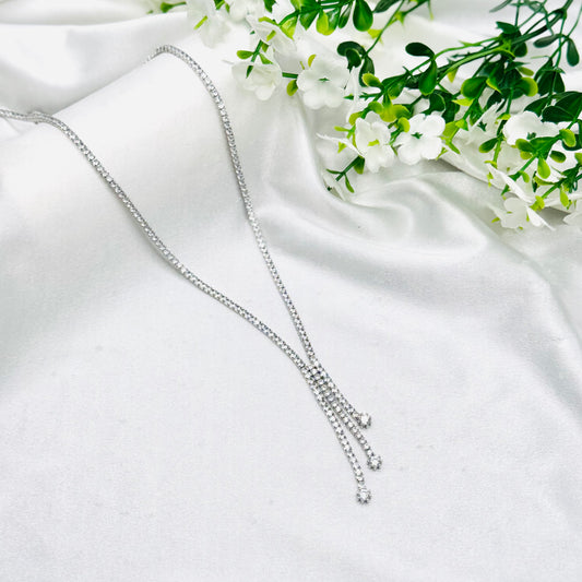 Women 925 Silver Lariat-style Tennis Necklace with Clear Stones WTN01