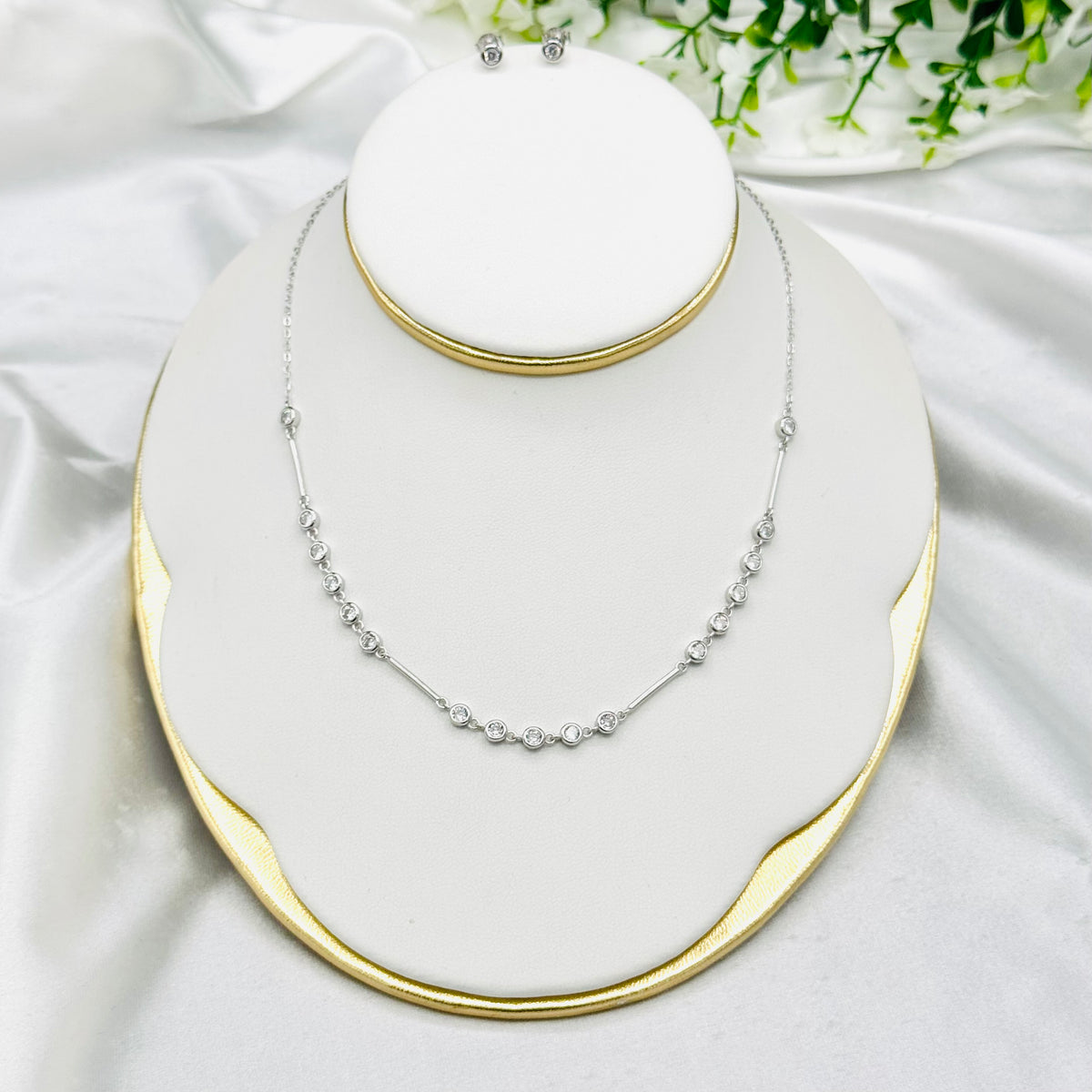 Women 925 Silver Tennis Style Necklace With Round Stones WTN05