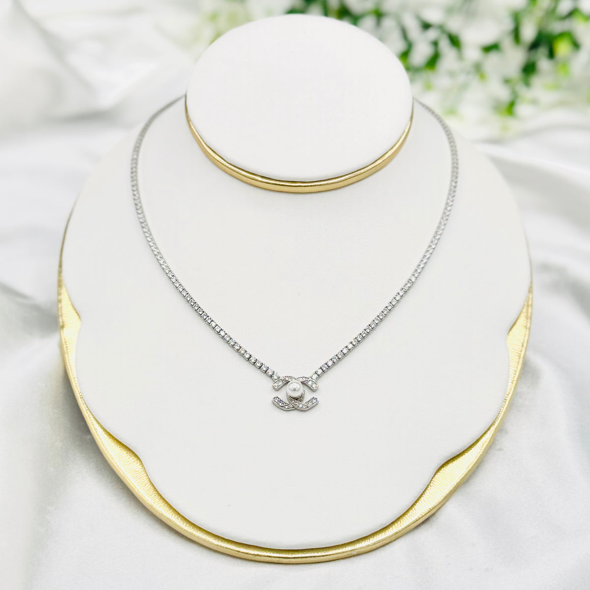 Women 925 Silver Channel Inspired Tennis Necklace  WTN04