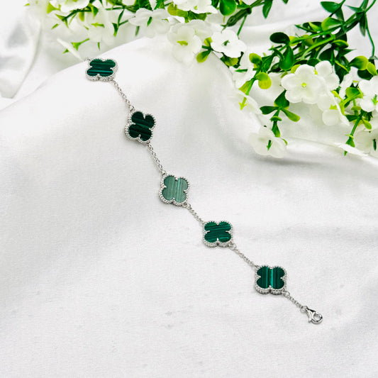 Vancleef Green 5 Clover Silver Bracelet WBV23