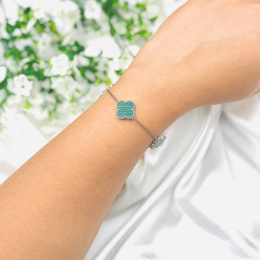 Vancleef Green Three Clover Silver Bracelet WBV22