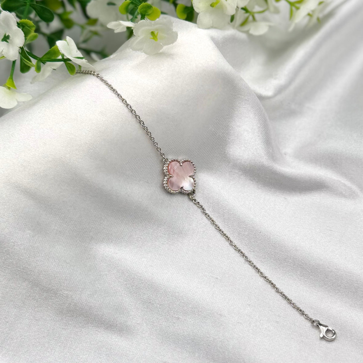 Vancleef Pink Single clover Silver bracelet WBV30