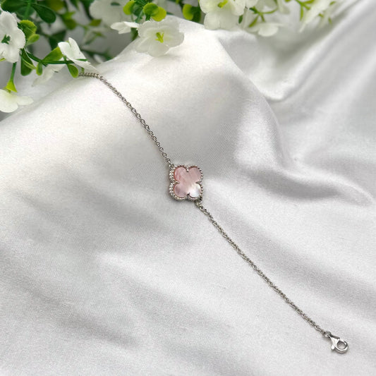 Vancleef Pink Single clover Silver bracelet WBV30