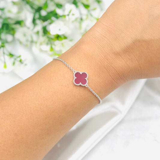 Vancleef Maroon Single clover Silver  bracelet WBV28