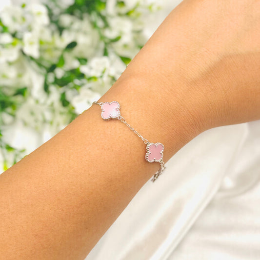 Vancleef Pink 3 clover Silver bracelet WBV31