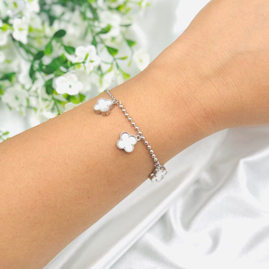 Vancleef White 3 Clover Silver Bracelet WBV10