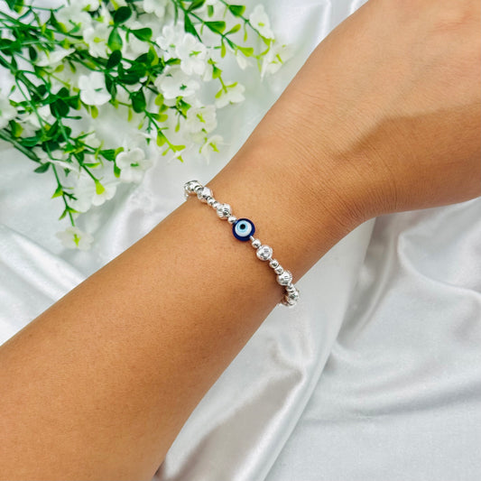 Women Beaded Evil Eye 925 Silver Bracelet WBI42