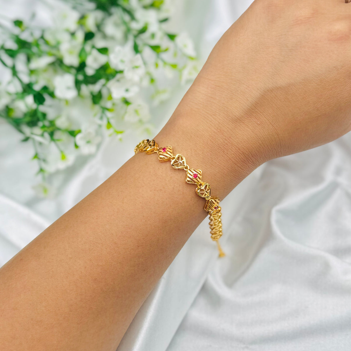 925 Silver Gold Plated Chain Bracelet with Red stone WBI50