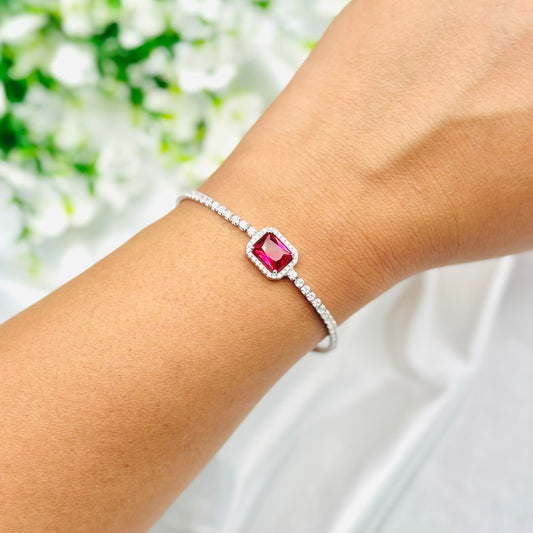 Women Tennis Bracelet With Red Solitaire In 925 Silver WBT50
