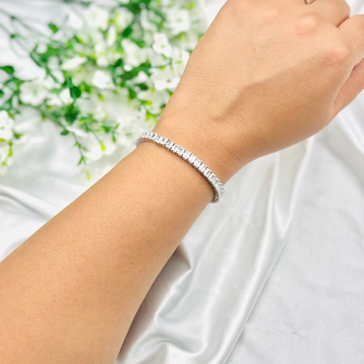 Rectangle Tennis Bracelet with Moissanites In 925 Sterling Silver WBT22