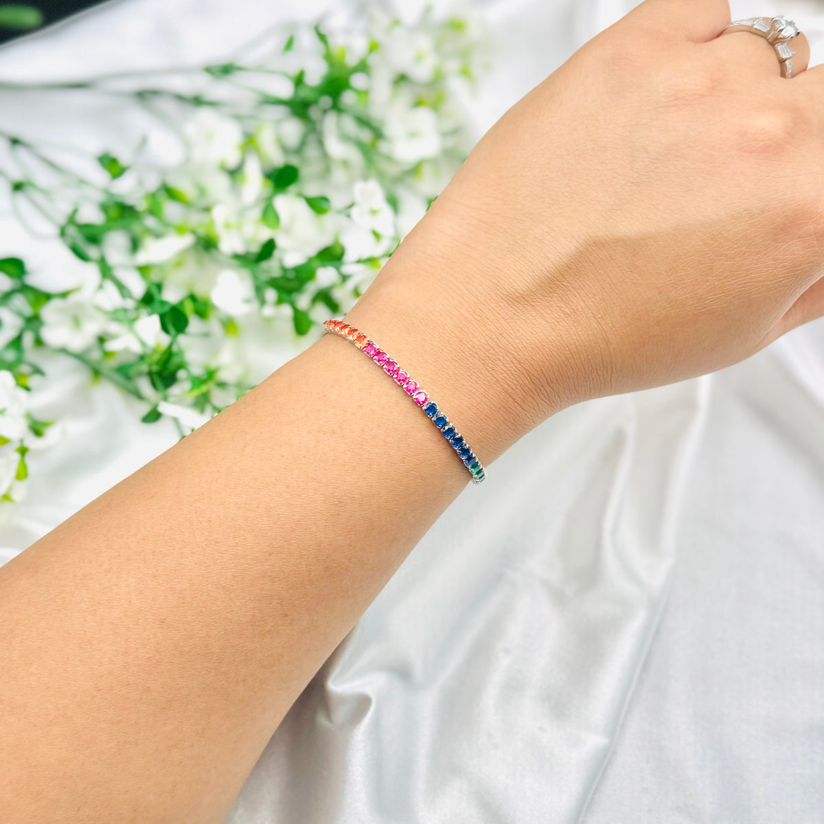 WBT18 Women Multi- Coloured Tennis Bracelet In 925 Sterling Silver