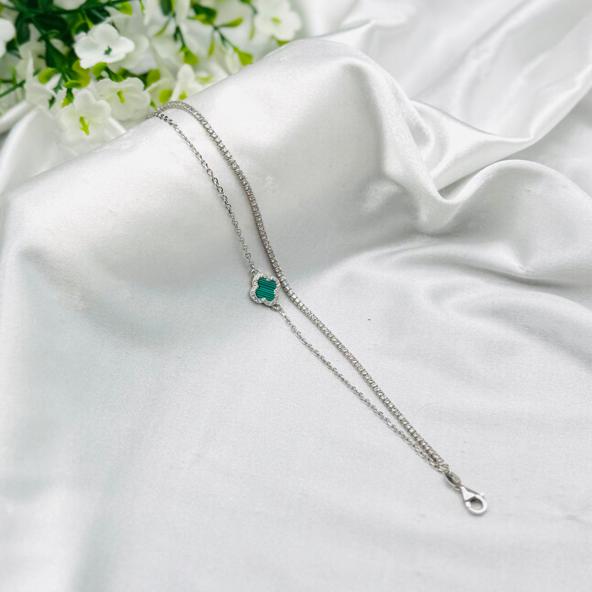 Vancleef Green Single clover bracelet with Tennis WBV33