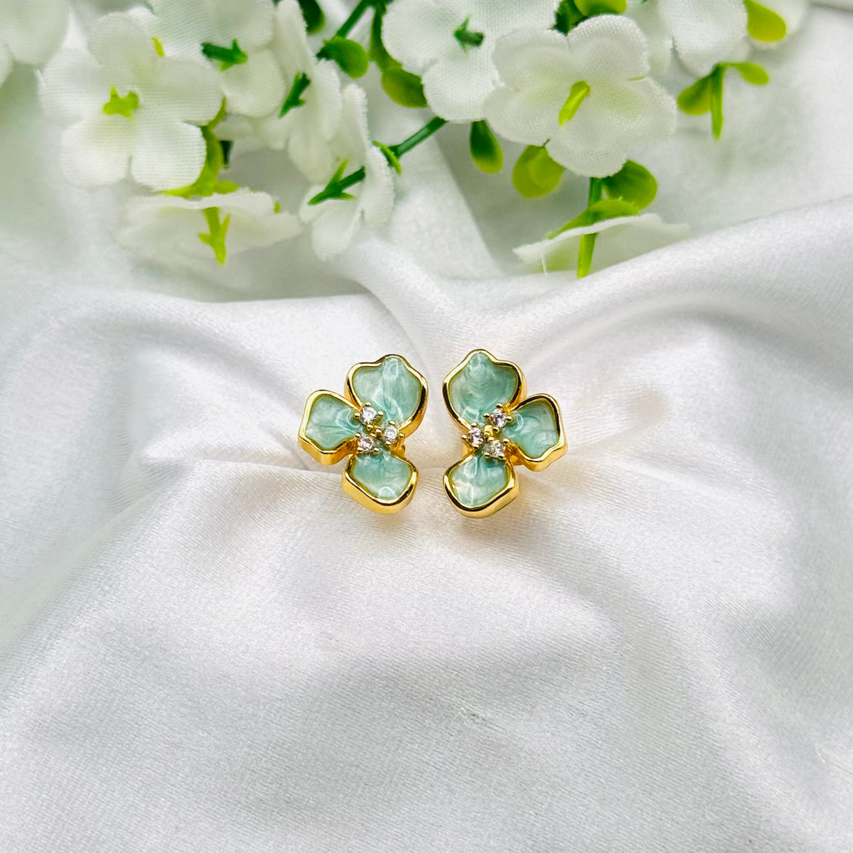 Women Floral Enamel Earrings with 22k Gold Plating WGE13