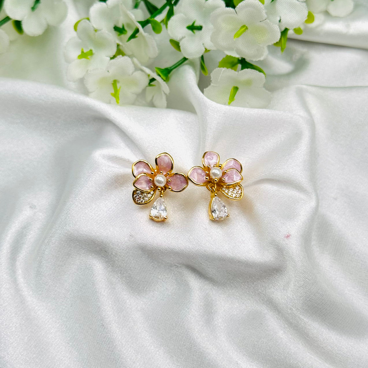Women Floral Enamel Earrings with 22k Gold Plating WGE12