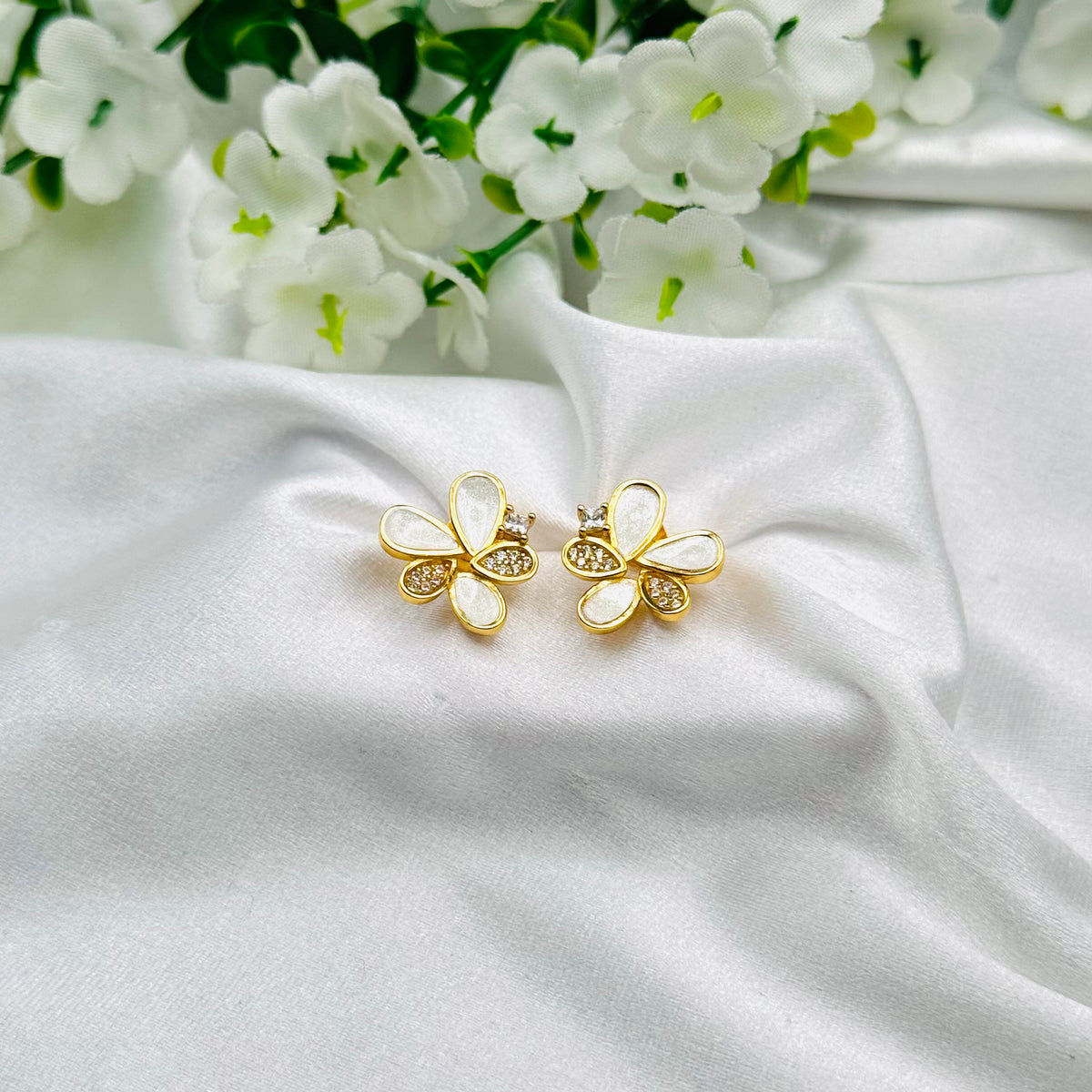 Women Floral Enamel Earrings with 22k Gold Plating WGE11