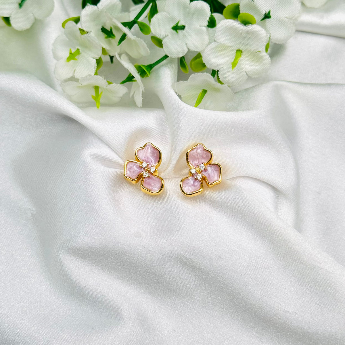 Women Floral Enamel Earrings with 22k Gold Plating WGE02