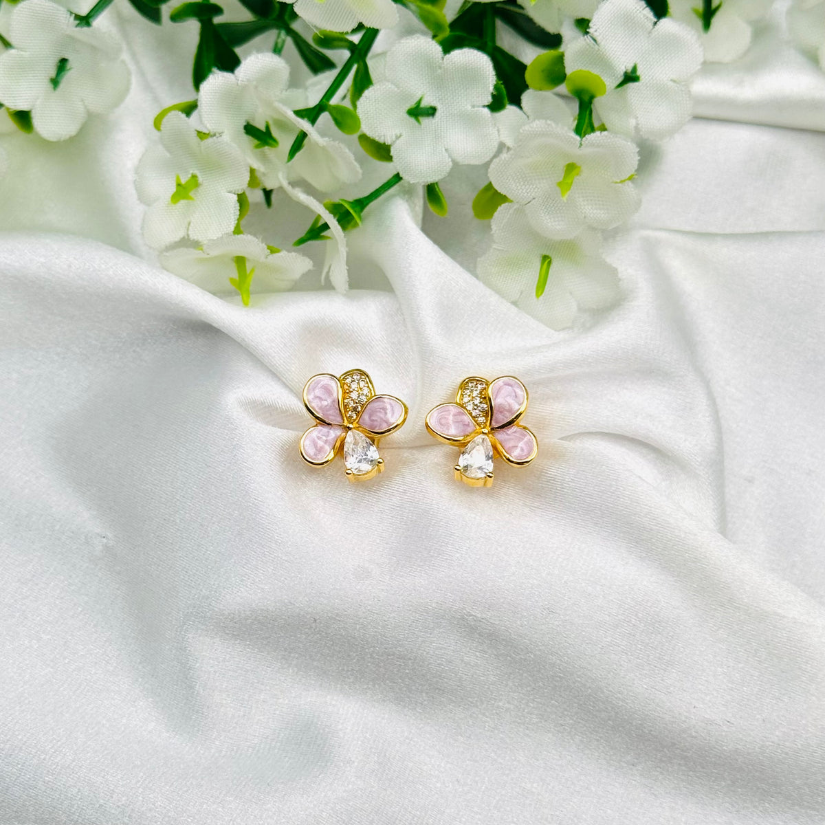 Women Floral Enamel Earrings with 22k Gold Plating WGE16