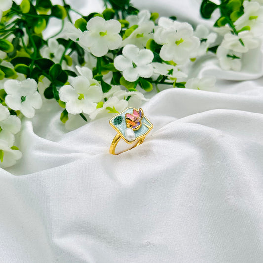 Women 925 Silver Enamel Ring with 22k Gold Plating WGR16