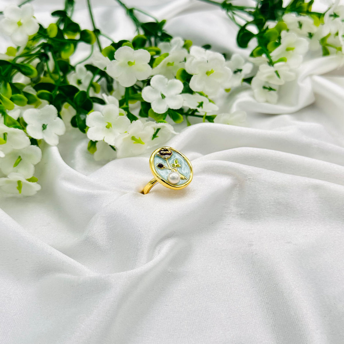 Women 925 Silver Enamel Ring with 22k Gold Plating WGR17