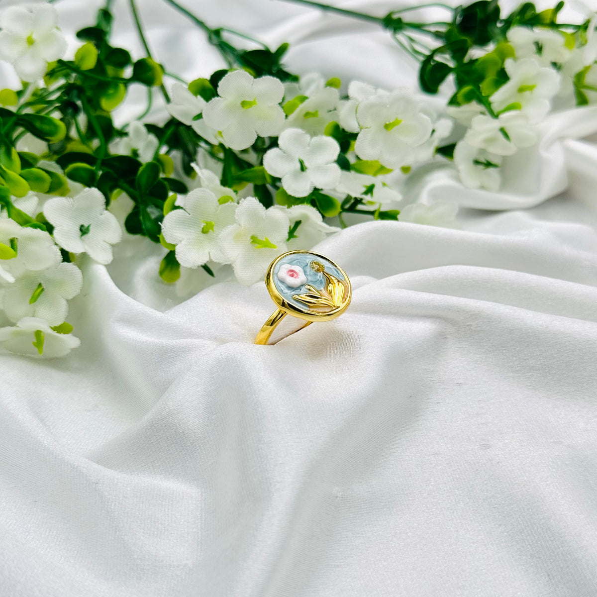 Women 925 Silver Enamel Ring with 22k Gold Plating WGR18