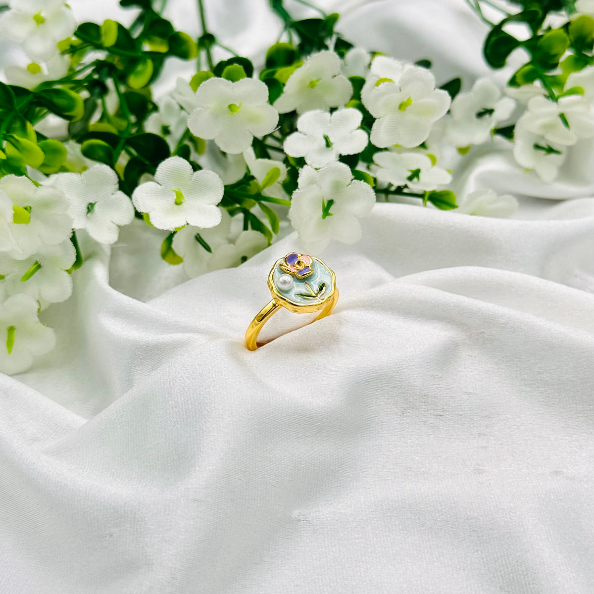 Women 925 Silver Enamel Ring with 22k Gold Plating WGR20
