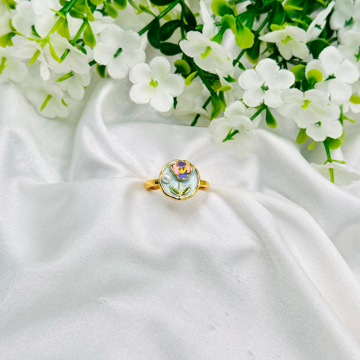 Women 925 Silver Enamel Ring with 22k Gold Plating WGR20
