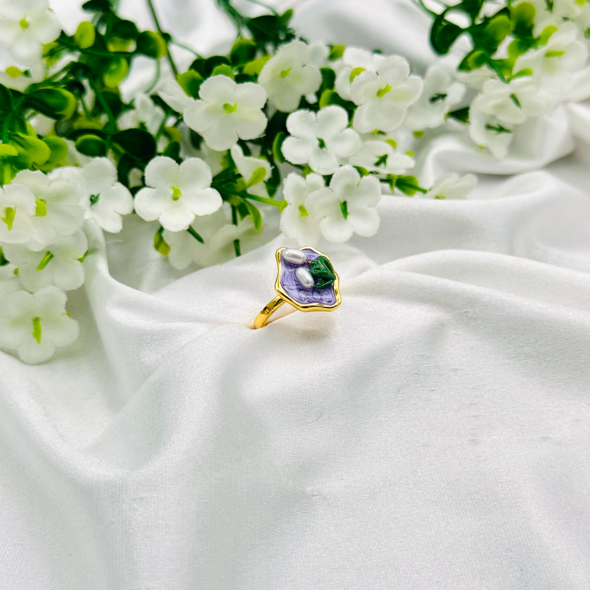 Women 925 Silver Enamel Ring with 22k Gold Plating WGR21