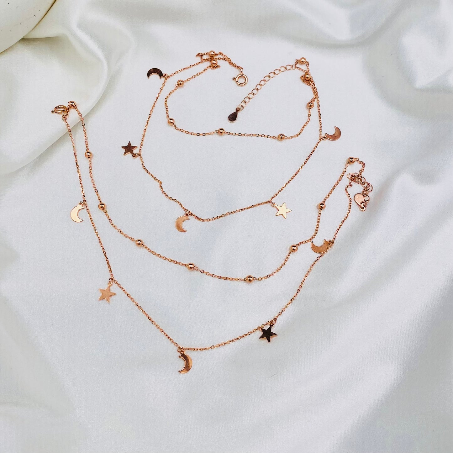 Women Rosegold Moon and Star 925 Sterling Silver Anklet WAR03