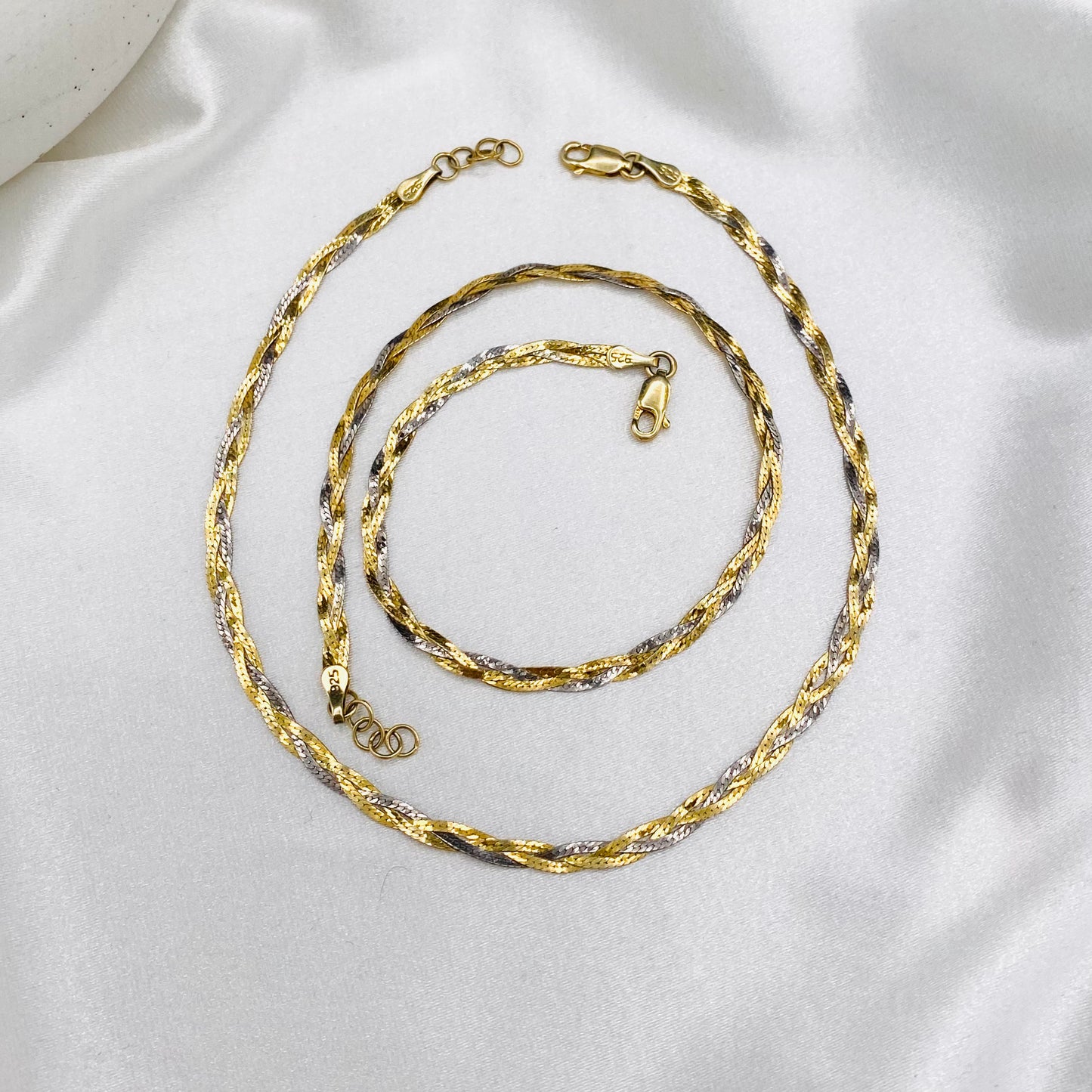 Women Goldplated Twisted Flat Snake Chain 925 Sterling Silver Anklet WAG01