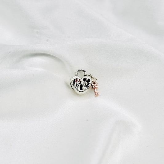 Pandora Disney Mickey Mouse & Minnie Mouse Padlock 925 Sterling Silver Charm PDC127