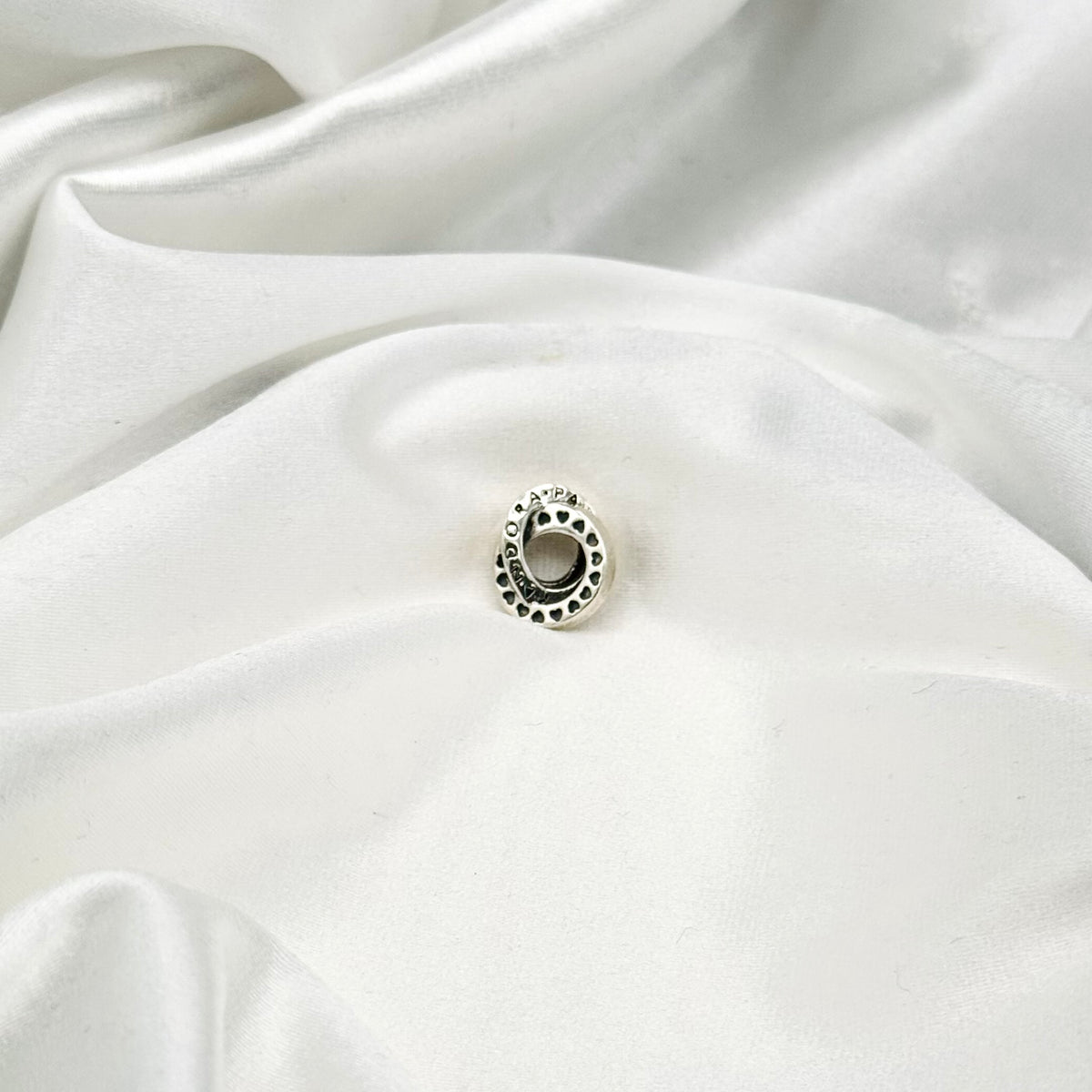 Pandora Logo & Heart Bands Spacer Sterling Silver Charm PDC142