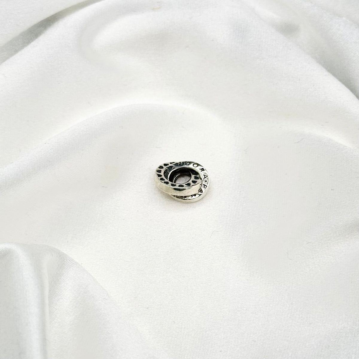 Pandora Logo & Heart Bands Spacer Sterling Silver Charm PDC142