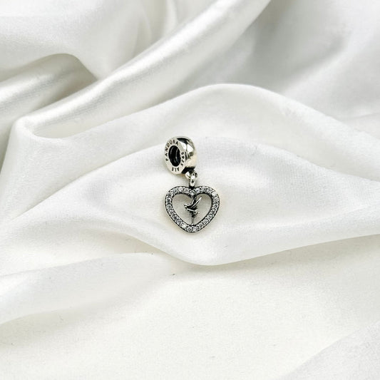 Pandora Disney Bell Pave Heart Dangle Charm in Sterling Silver PDC166