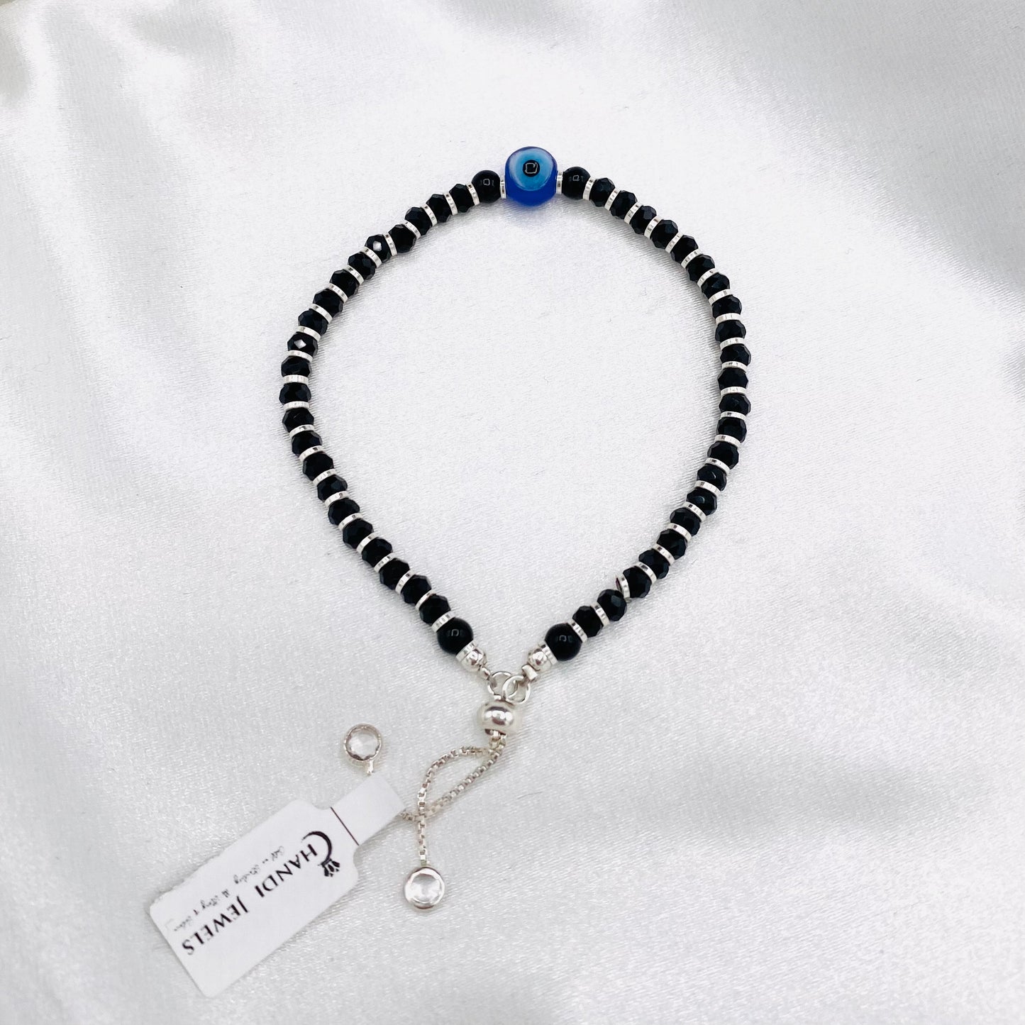 WBI12 Silver Adjustable Black Beads Bracelet For Women