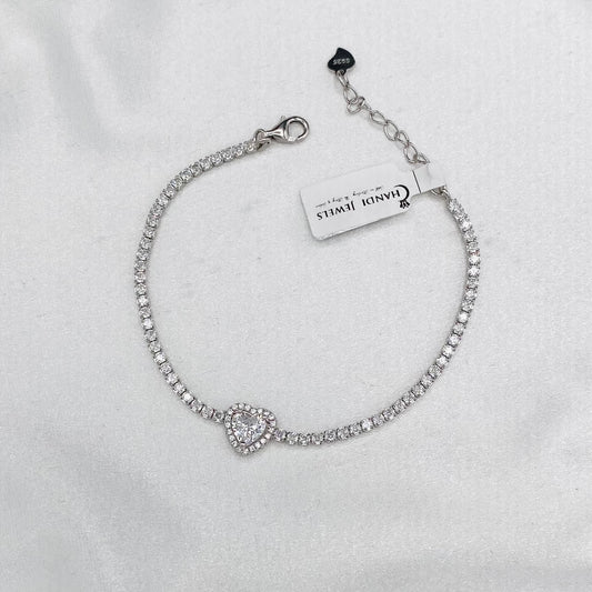 WBT14 Women Tennis Bracelet With Large HEART Moissanites In 925 Sterling Silver