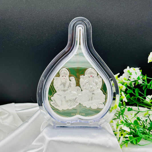 Laxmi Ganesh Ji Leaf Frame in 999 Silver (Large) PSF13