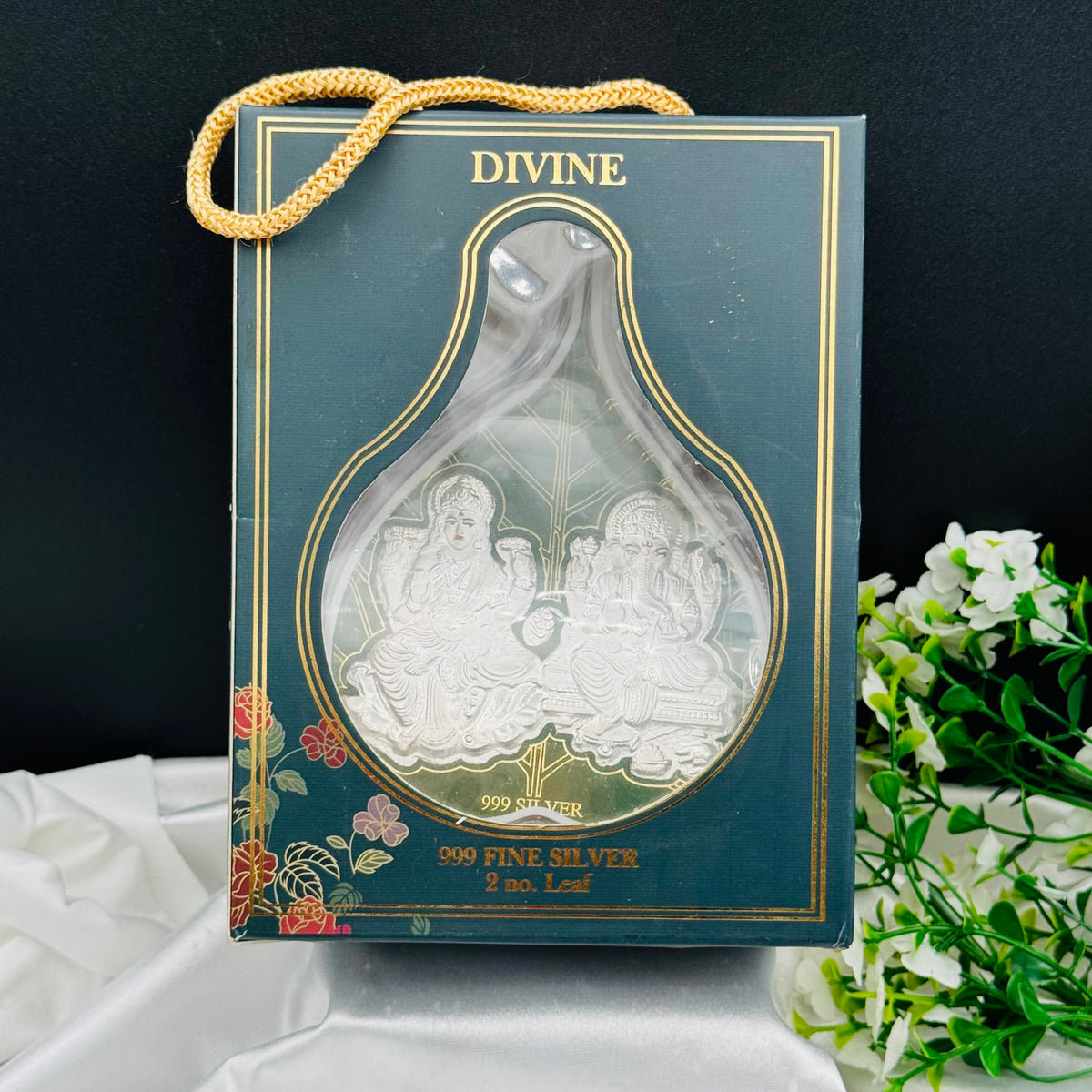 Laxmi Ganesh Ji Leaf Frame in 999 Silver (Large) PSF13